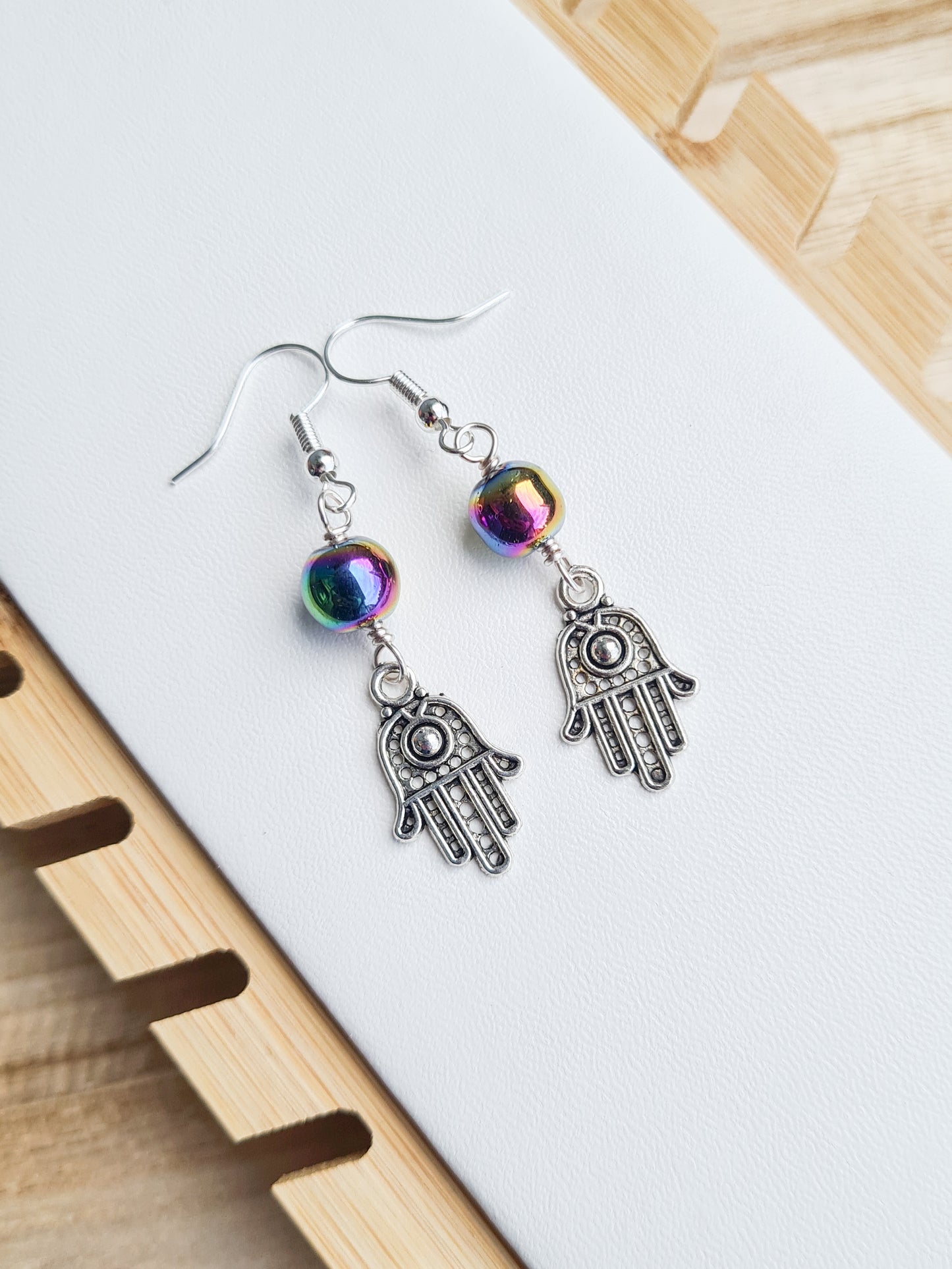 Rainbow Hamsa Hand Earrings