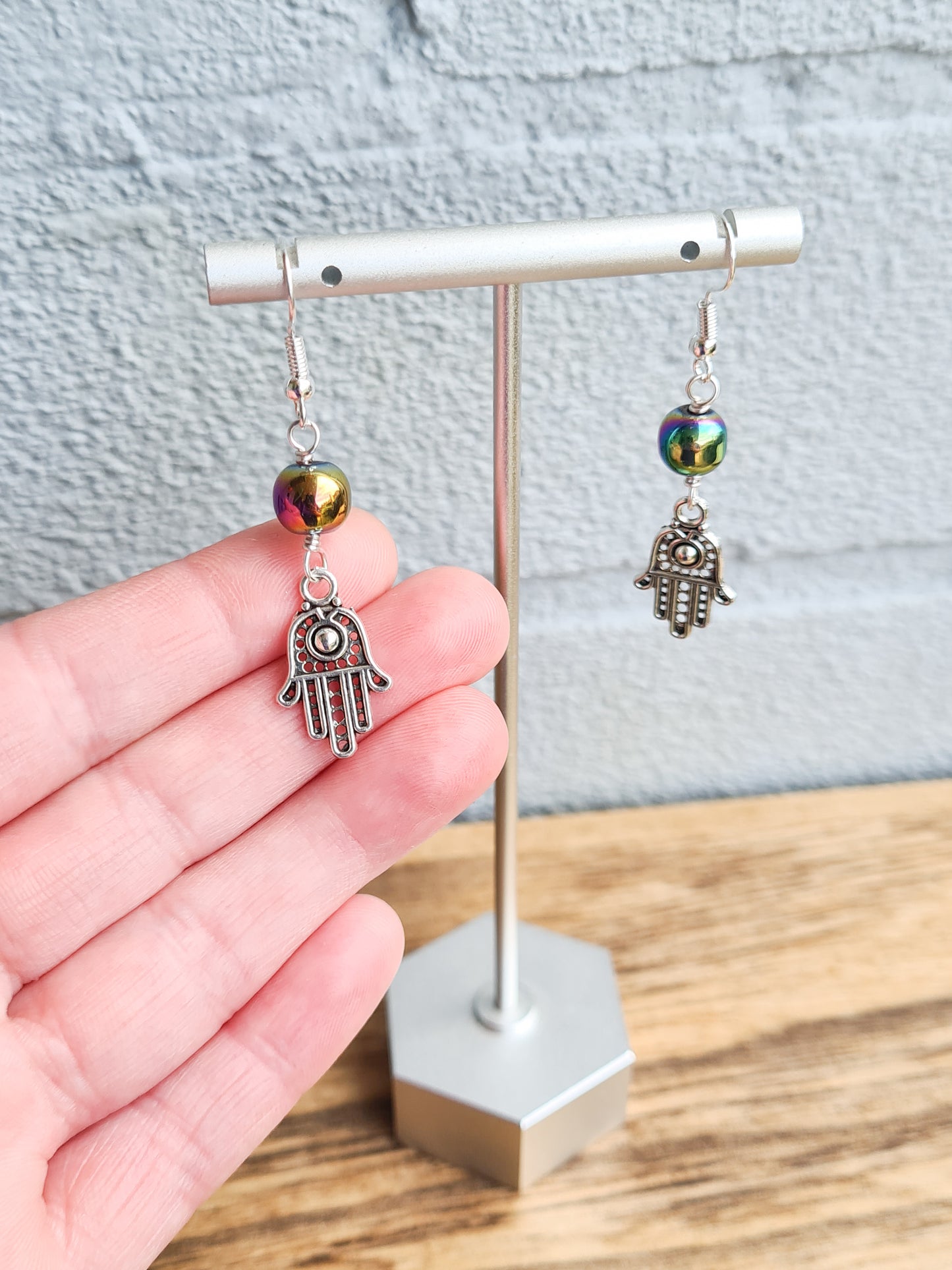 Rainbow Hamsa Hand Earrings