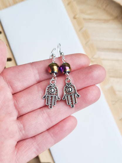 Rainbow Hamsa Hand Earrings