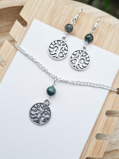 Tree Of Life Charm Necklace & Earrings Set