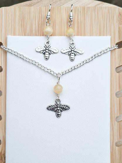 Mini Bee Charm Necklace & Earrings Set