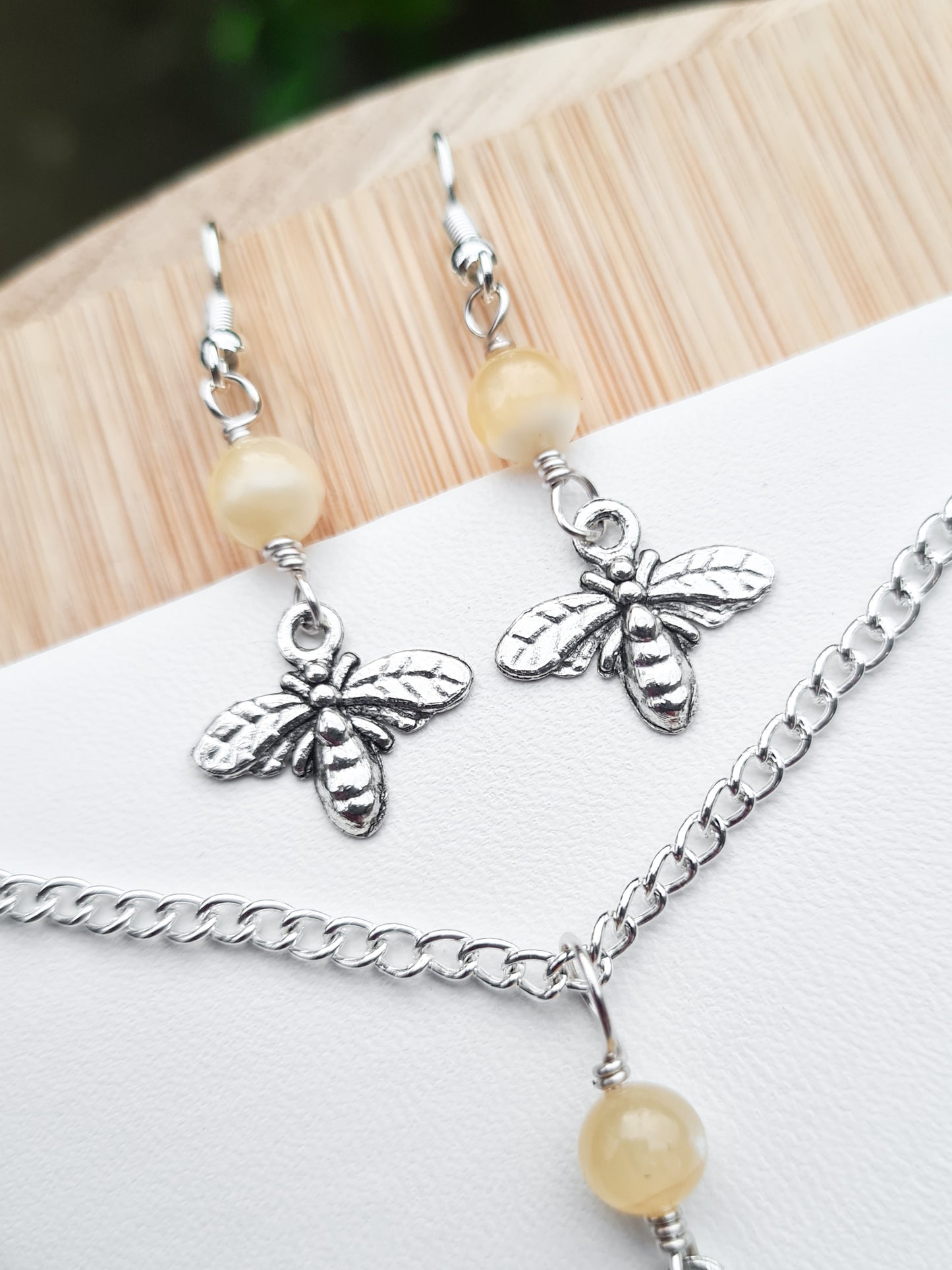 Mini Bee Charm Necklace & Earrings Set