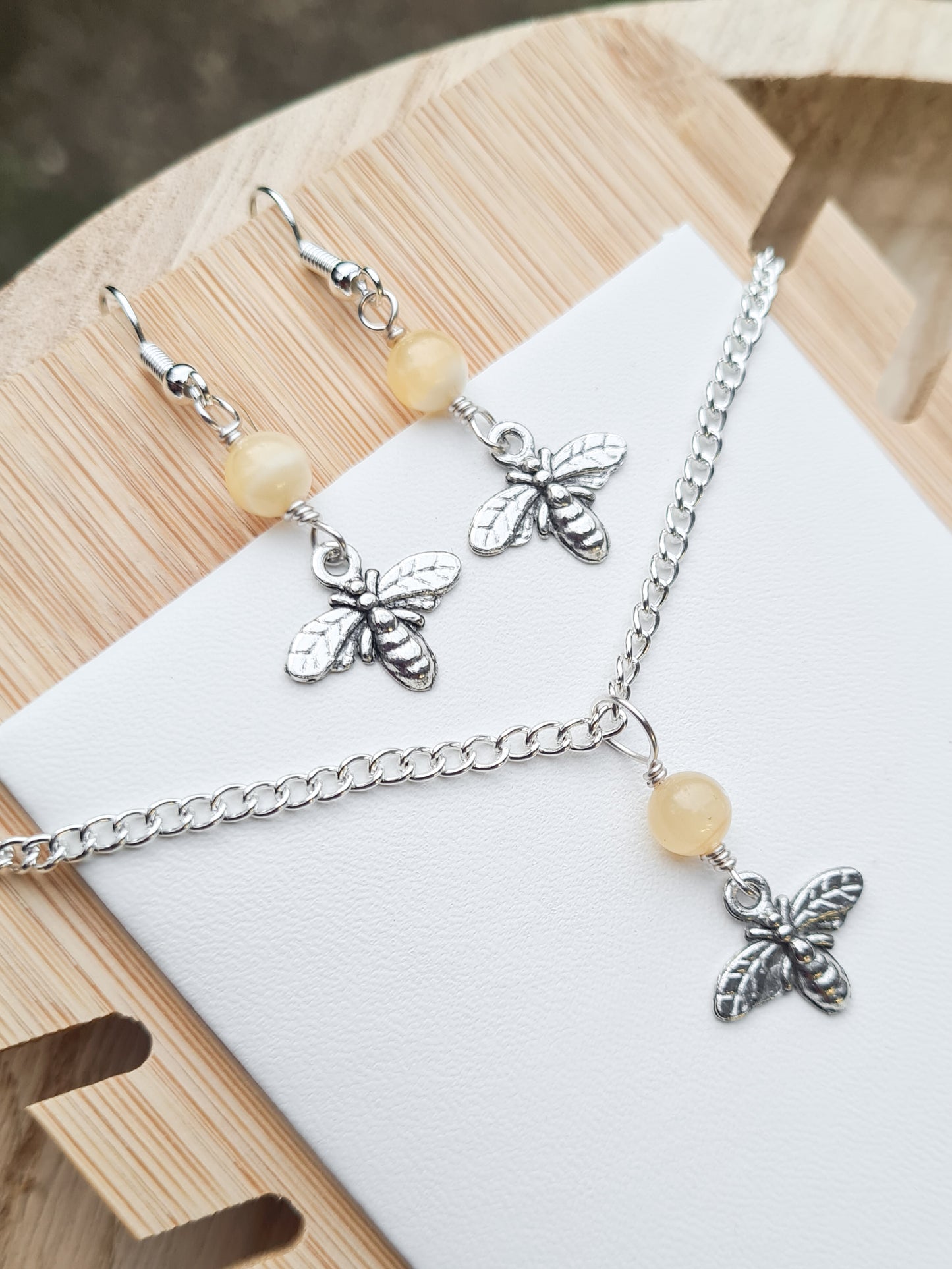 Mini Bee Charm Necklace & Earrings Set