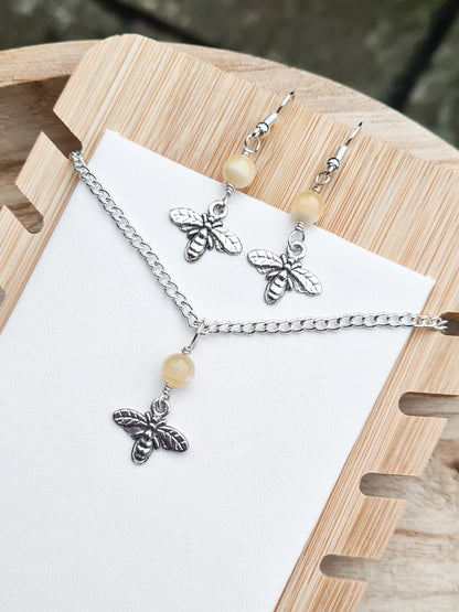 Mini Bee Charm Necklace & Earrings Set