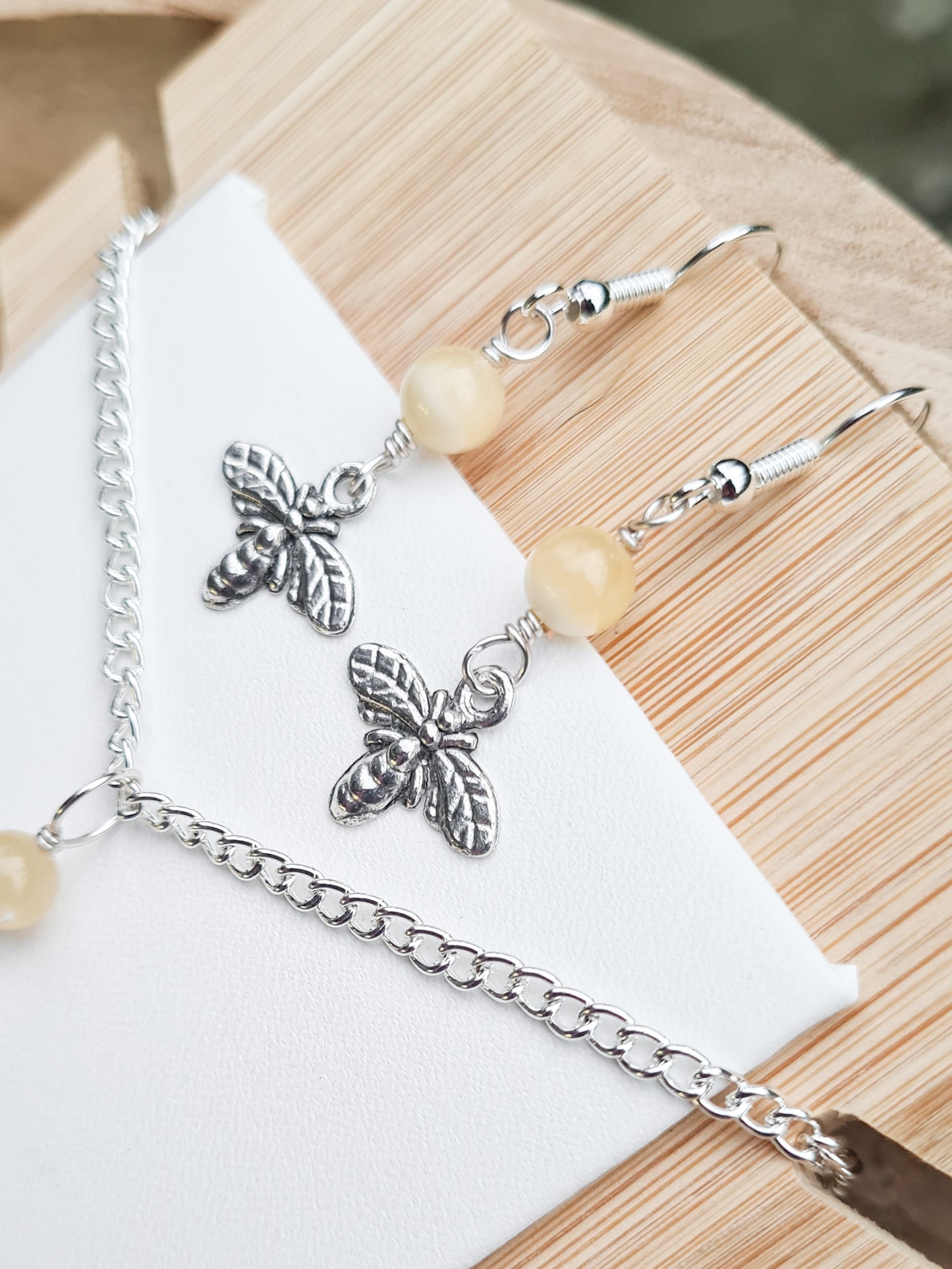 Mini Bee Charm Necklace & Earrings Set