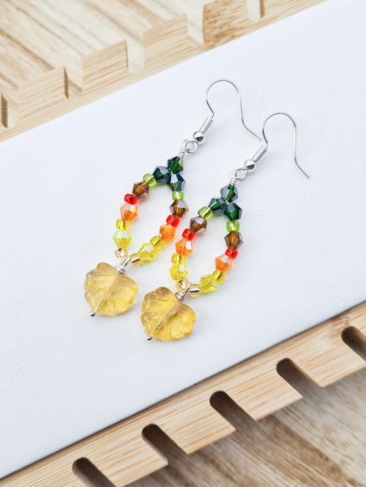 Yellow Preciosa Leaf Beaded Earrings