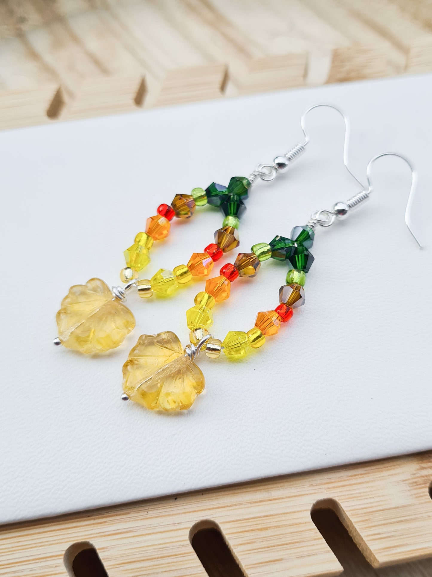 Yellow Preciosa Leaf Beaded Earrings