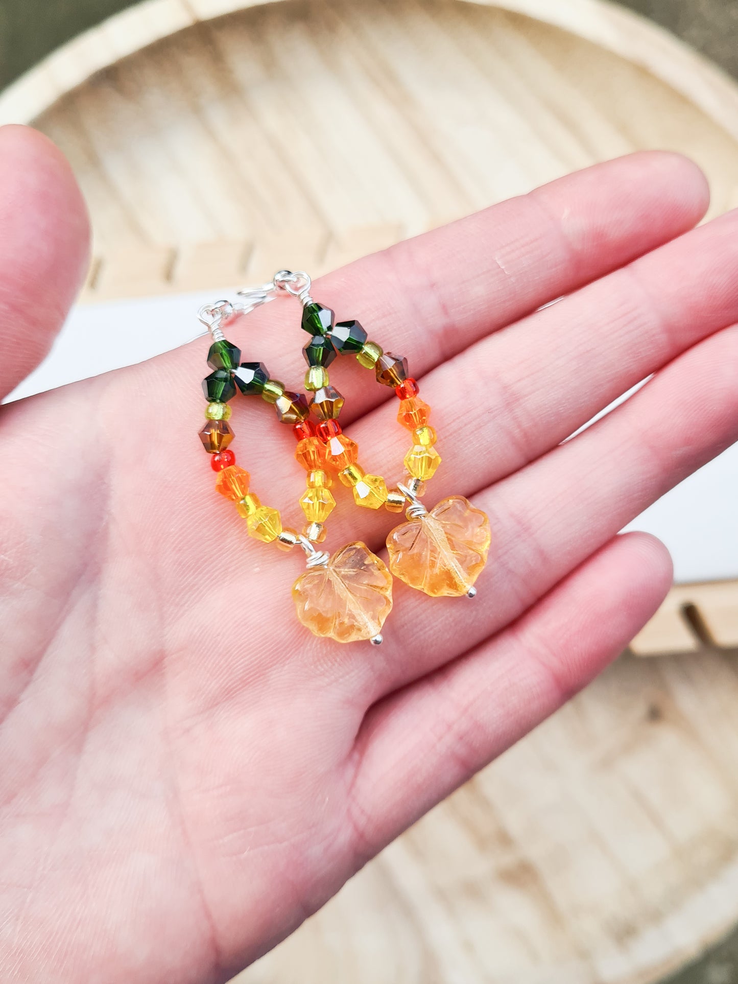 Yellow Preciosa Leaf Beaded Earrings