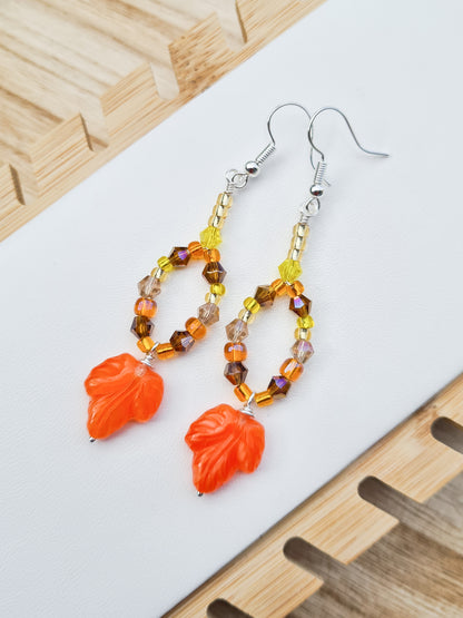 Orange Preciosa Leaf Beaded Earrings