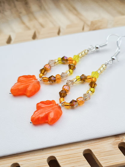 Orange Preciosa Leaf Beaded Earrings