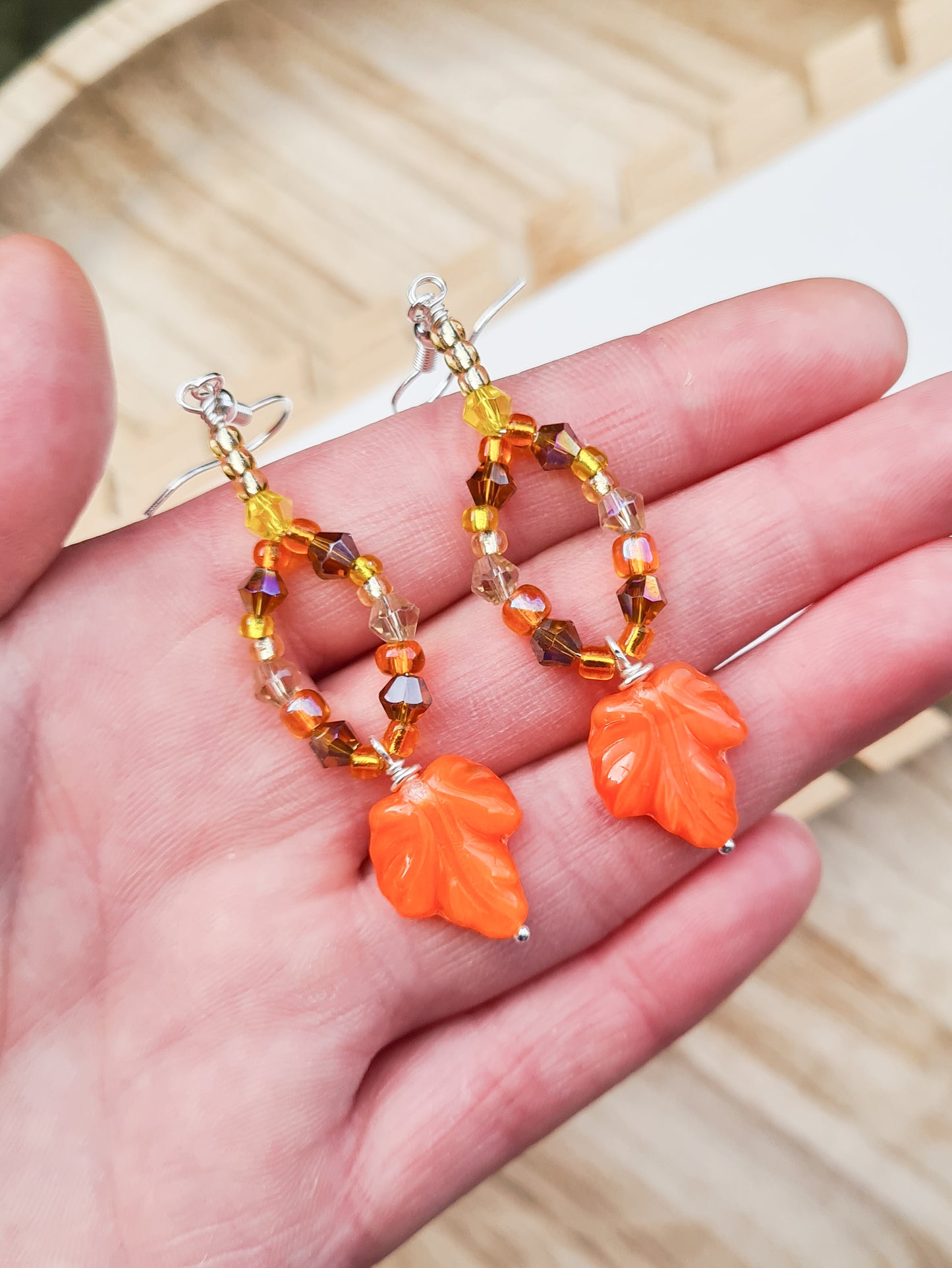 Orange Preciosa Leaf Beaded Earrings